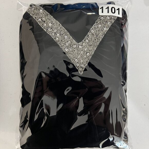 Y2K Dave & Johnny 7/8 Black Velvet Jeweled Formal Gown Crisscross Back Straps - Picture 12 of 12